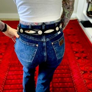 1970 conch and leather belt w Harley belt buckle
